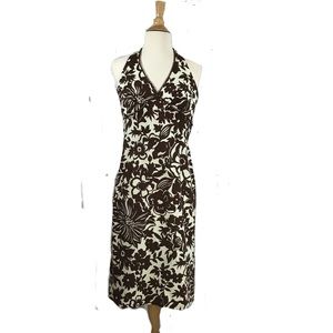 DONNA RICCO Floral Halter Dress Beaded brown Cream